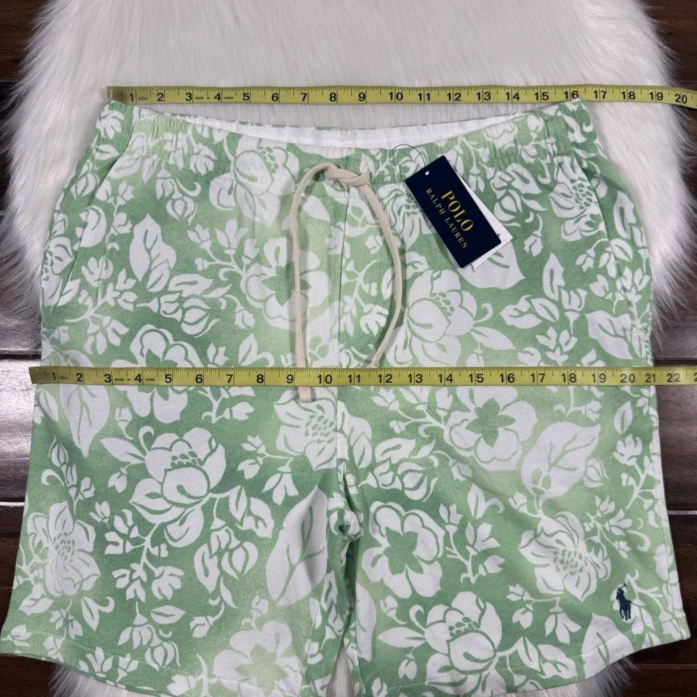 Polo Ralph Lauren Men's Size Medium Green White Floral Spa Terry Pull On Shorts